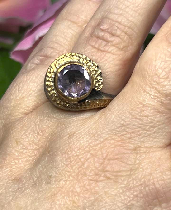 Artisan Turkish Silver Ring with Amethyst Size 8