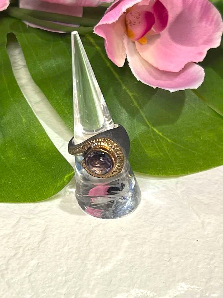 Artisan Turkish Silver Ring with Amethyst Size 8