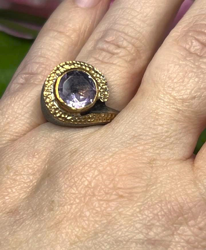 Artisan Turkish Silver Ring with Amethyst Size 8