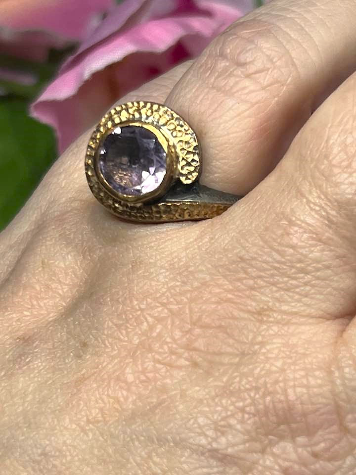Artisan Turkish Silver Ring with Amethyst Size 8