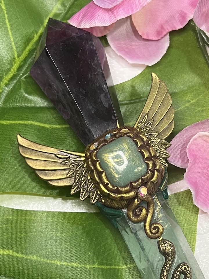 Winged Snake Amethyst and Fluorite Wand