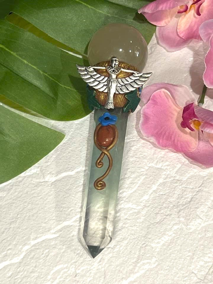 Citrine and Green Fluorite Isis Wand 7"
