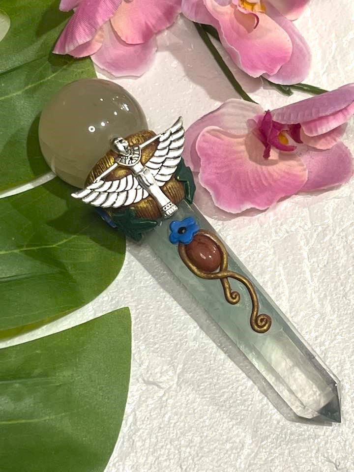 Citrine and Green Fluorite Isis Wand 7"