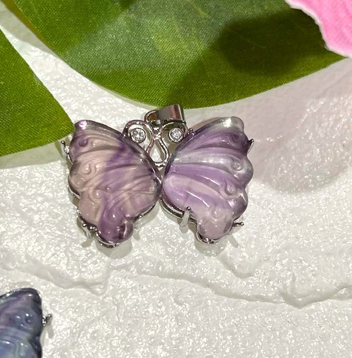 Rainbow Fluorite Butterfly Pendant for Sacred Transformation