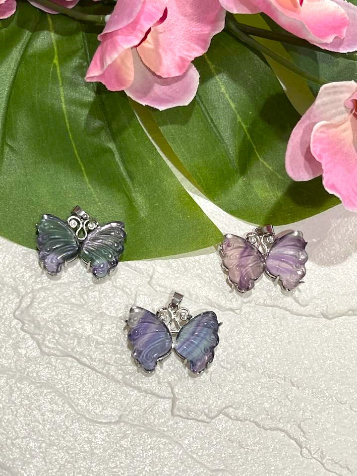 Rainbow Fluorite Butterfly Pendant for Sacred Transformation