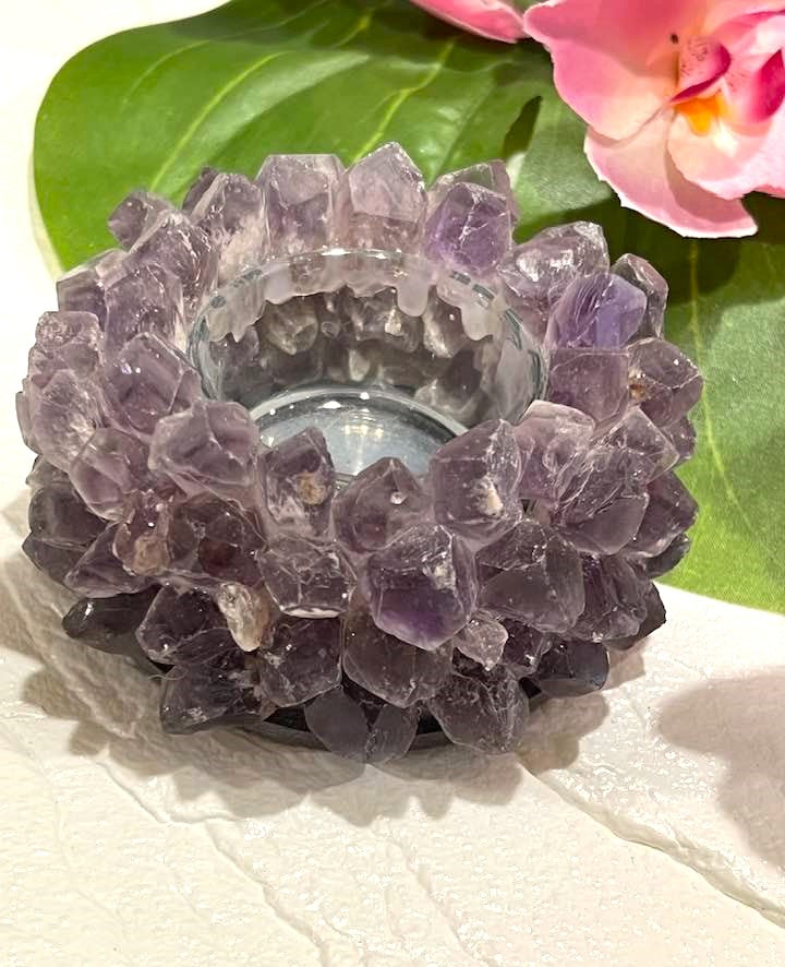 Crystal Votive Candle Holder with Citrine or Amethyst