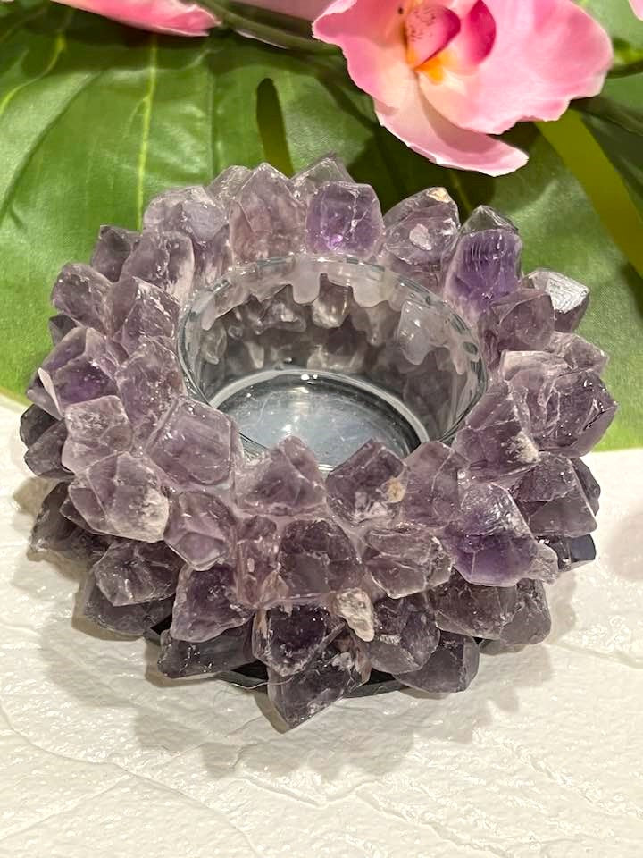 Crystal Votive Candle Holder with Citrine or Amethyst