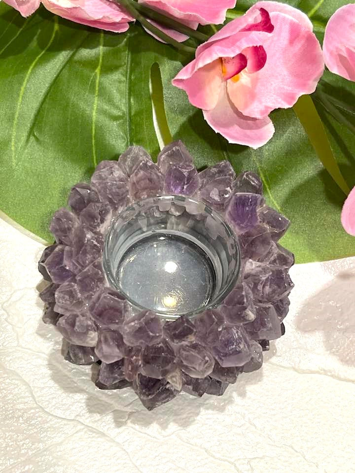 Crystal Votive Candle Holder with Citrine or Amethyst