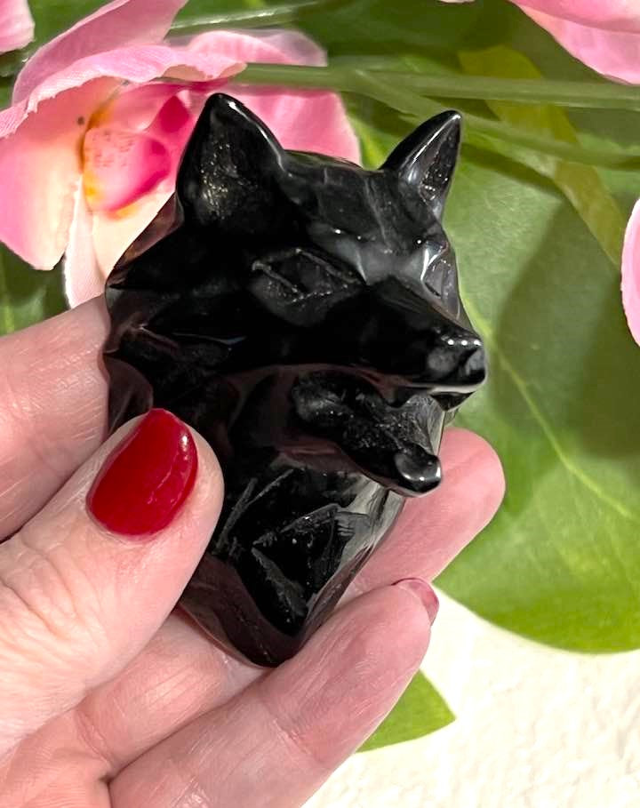 Black Obsidian Howling Wolf for Protection
