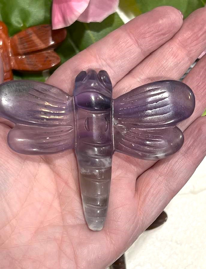 Dragonfly Carving in Howlite, Amethyst, Fluorite, Red Jasper, Agate