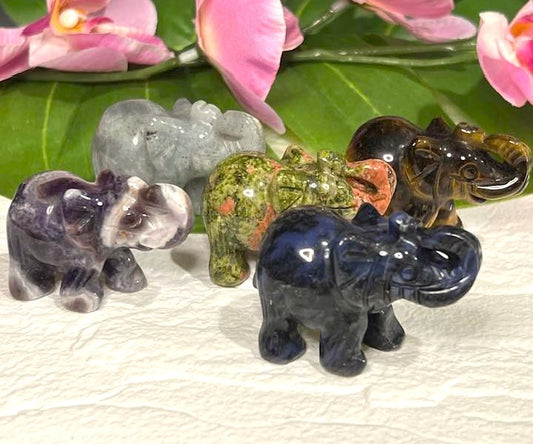 Natural Stone Elephant 2" in variety of stones