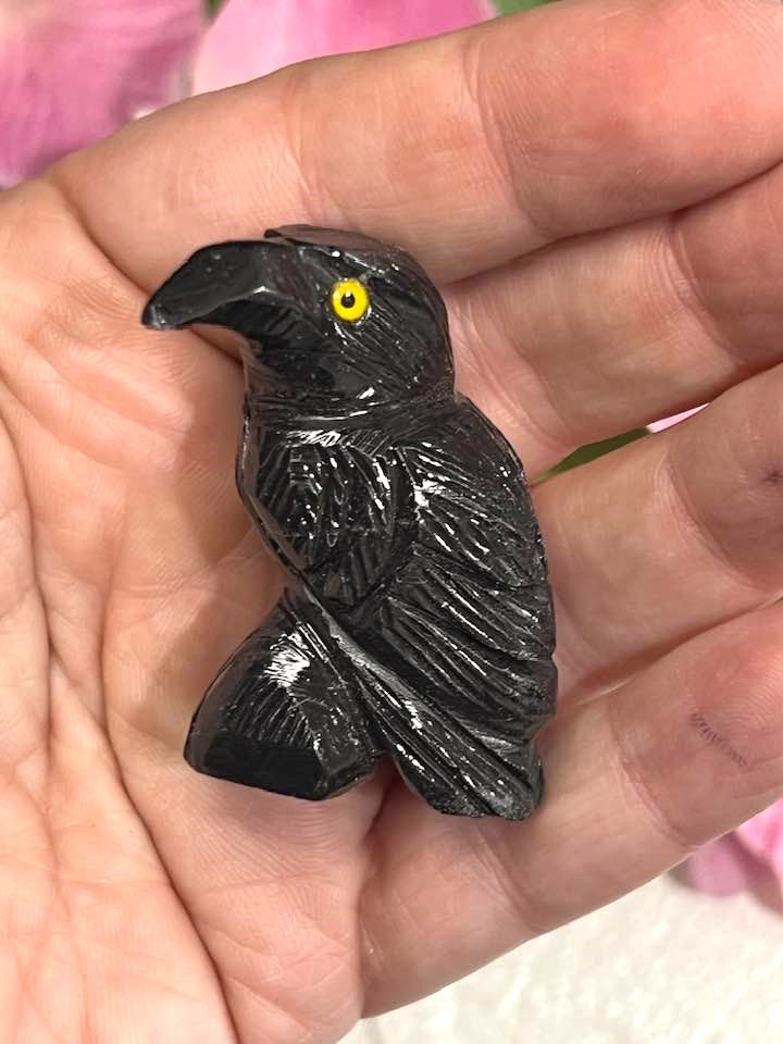 Black Onyx Crow Carving