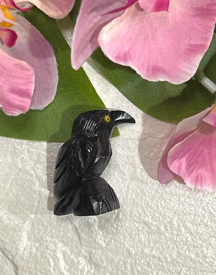 Black Onyx Crow Carving