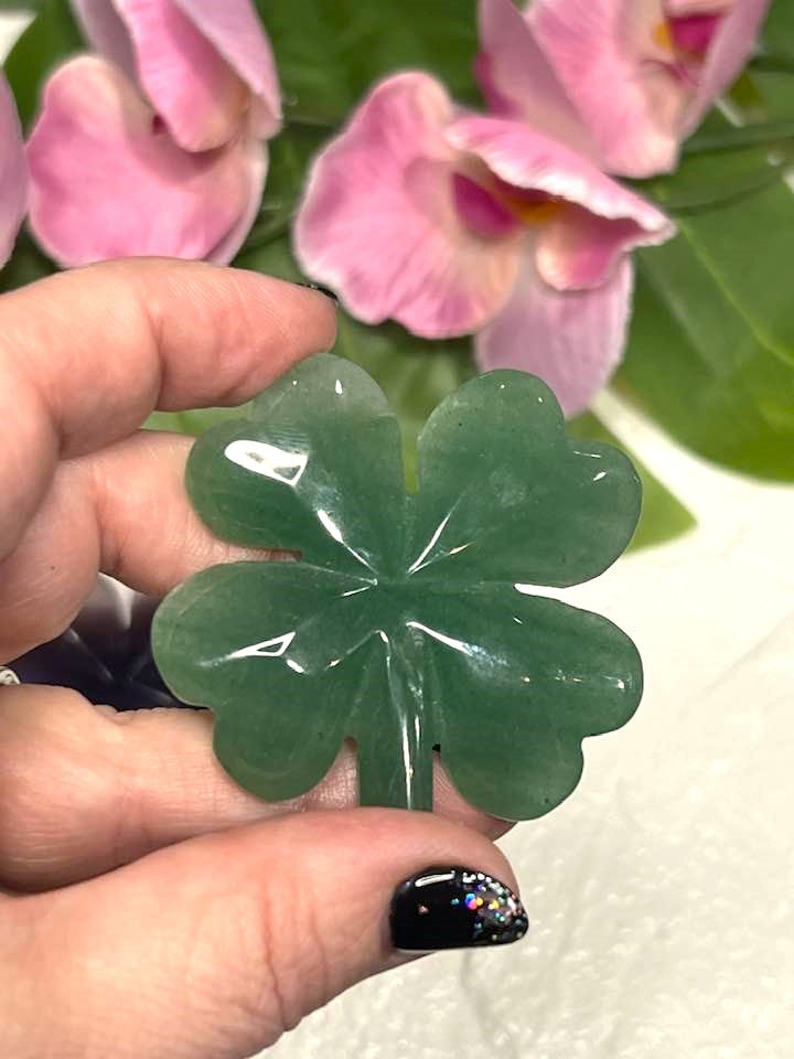 Lucky Clover Carving in Aventurine or Fluorite