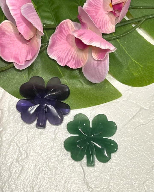 Lucky Clover Carving in Aventurine or Fluorite