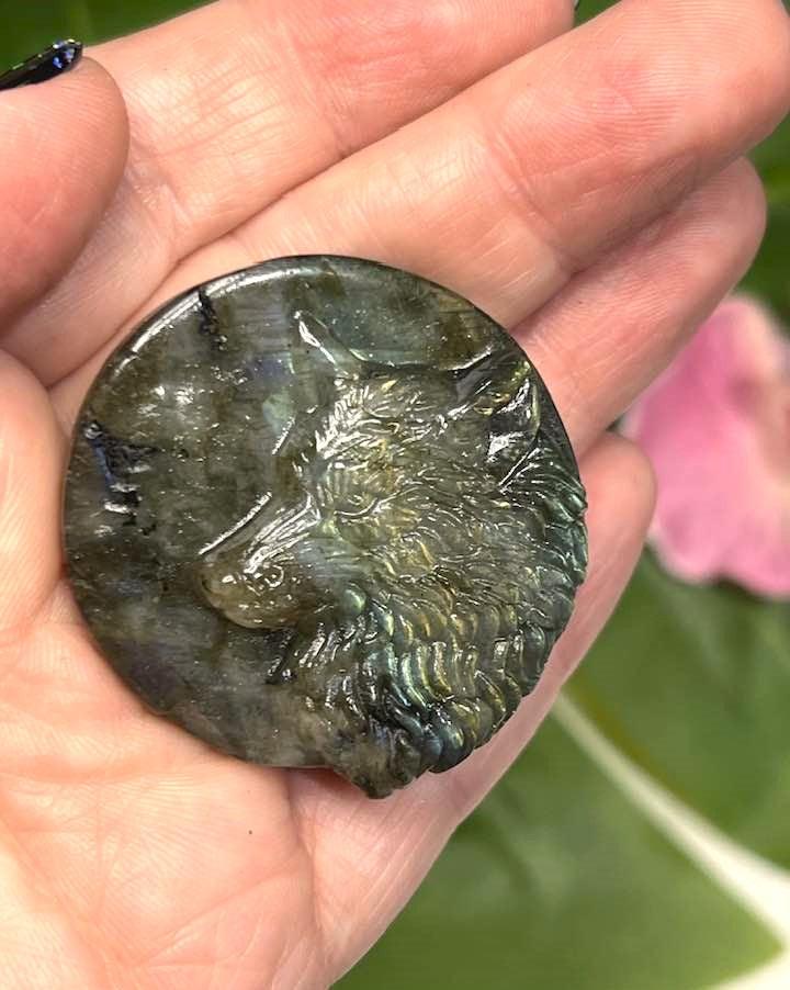 Labradorite Wolf Medallion