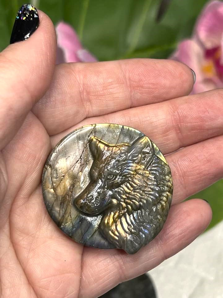 Labradorite Wolf Medallion