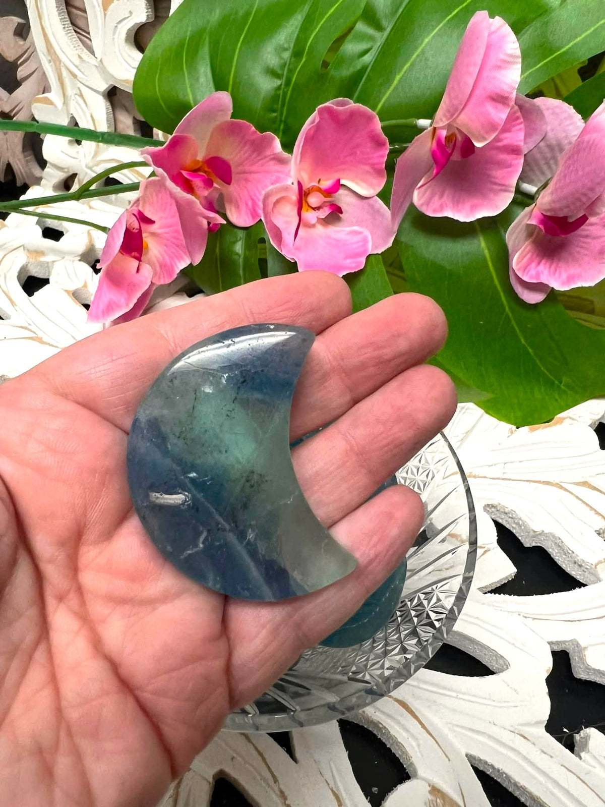 Blue Fluorite Crescent Moon for Clear Thought