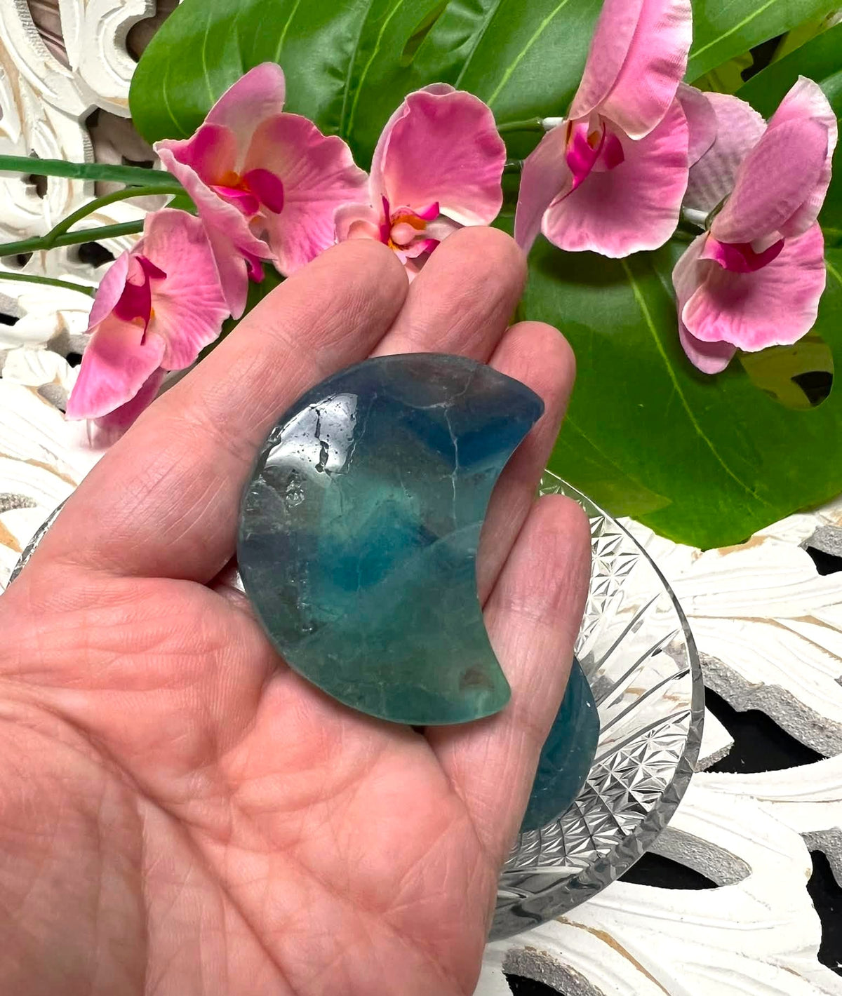 Blue Fluorite Crescent Moon for Clear Thought