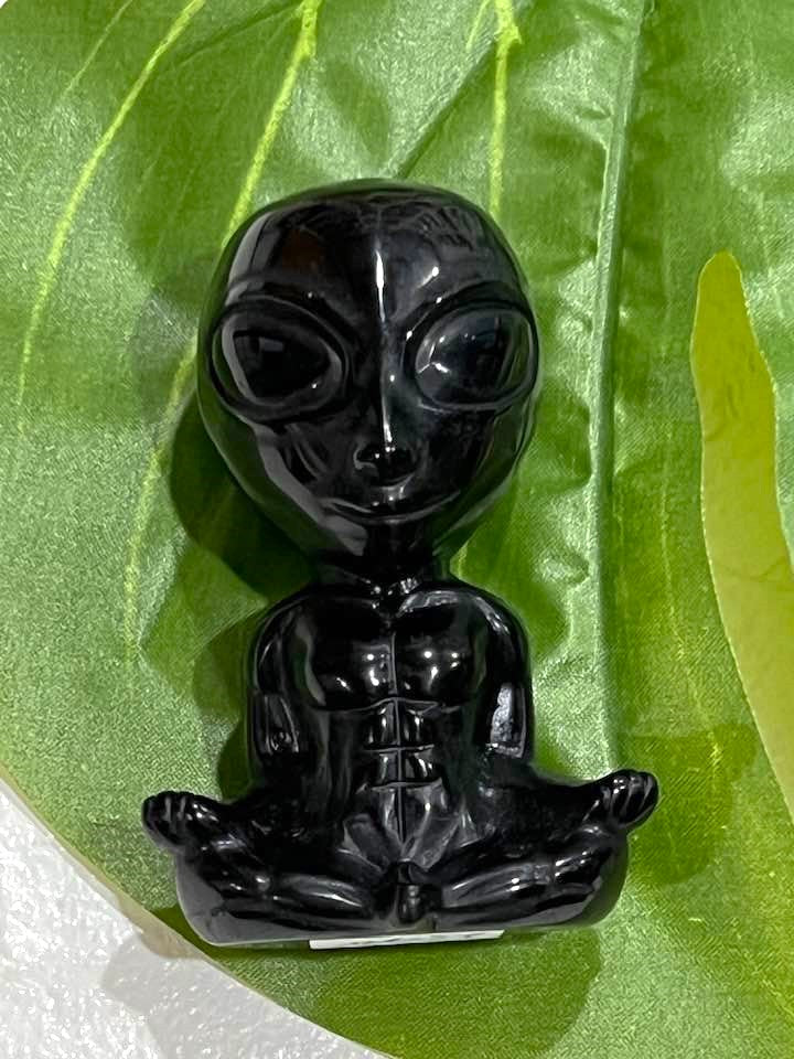 Black Obsidian Meditating Alien