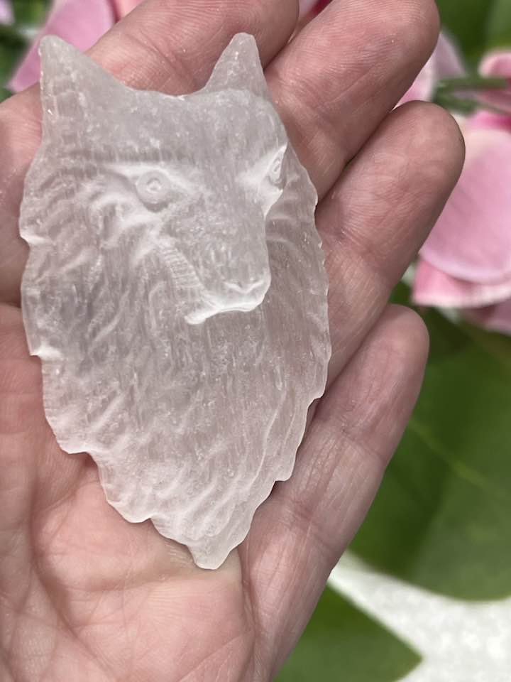 Selenite Wolf Carving