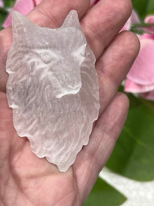 Selenite Wolf Carving