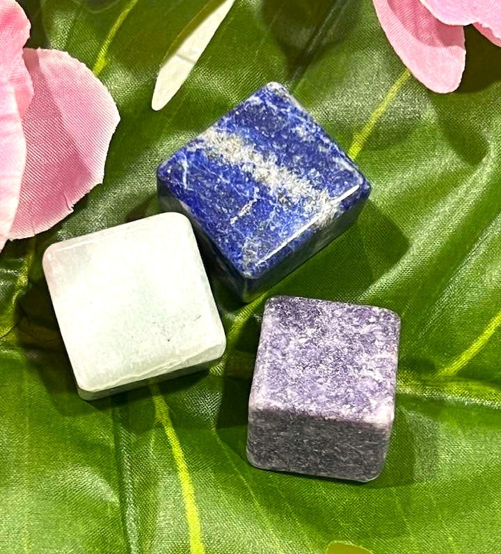 Cube in Aquamarine Lepidolite Lapis Lazuli