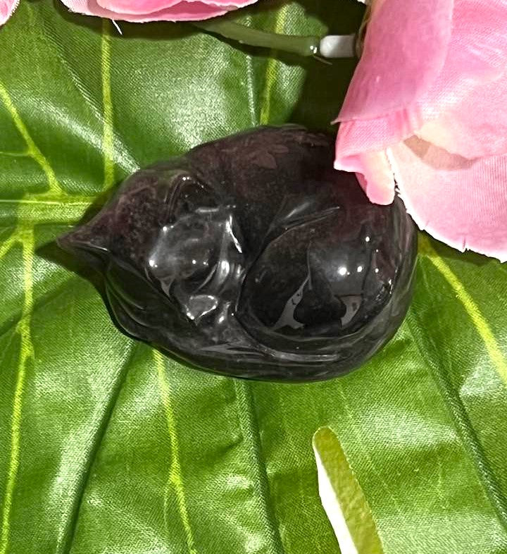 Sheen Black Obsidian Sleeping Cat