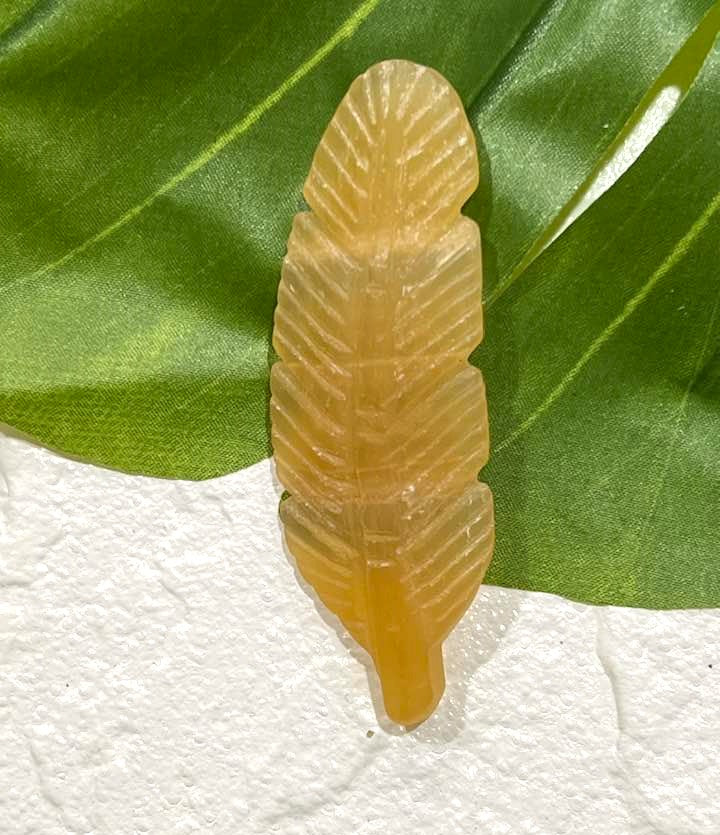 Feather Carving in Yellow Calcite, Flluorite, Lepidolite, Cherry Blossom Agate, Moss Agate or Aventurine.