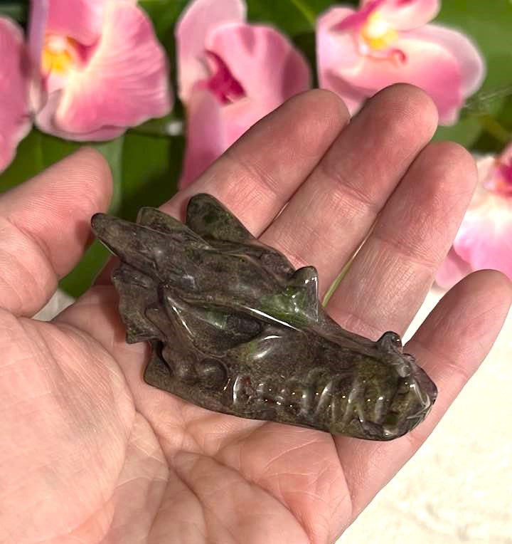 3" Large Carved Dragon in Lepidolite, Dragonstone, Amethyst, Lapis Lazuli, Pyrite or Howlite