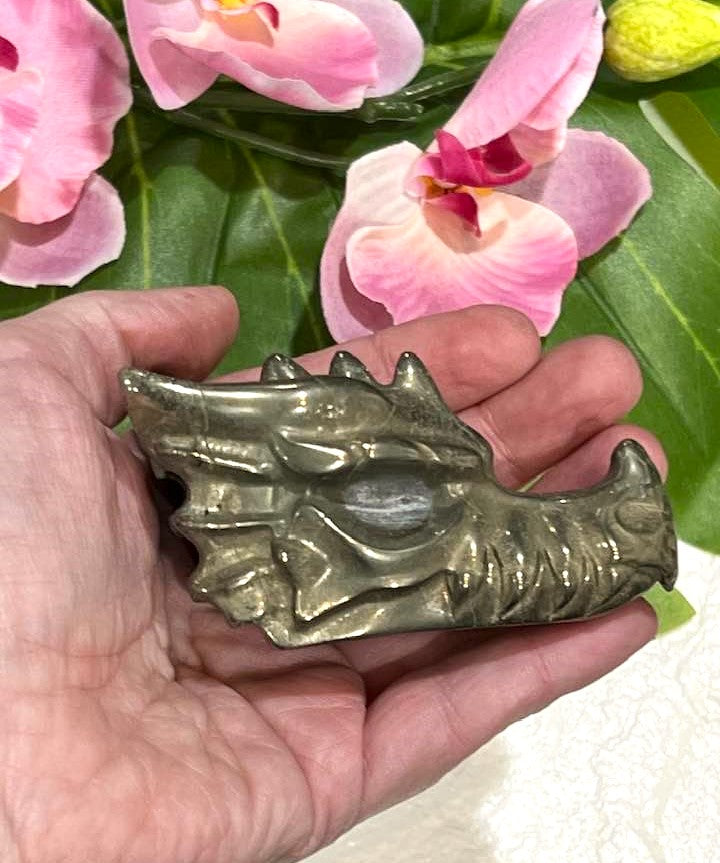 3" Large Carved Dragon in Lepidolite, Dragonstone, Amethyst, Lapis Lazuli, Pyrite or Howlite