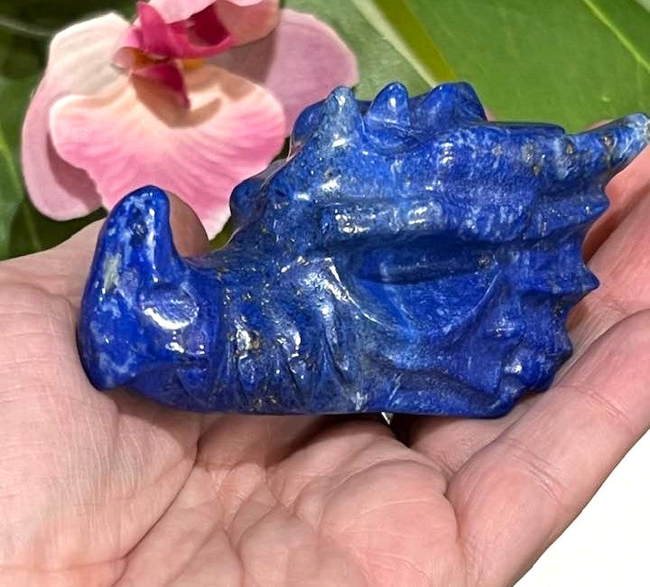 3" Large Carved Dragon in Lepidolite, Dragonstone, Amethyst, Lapis Lazuli, Pyrite or Howlite