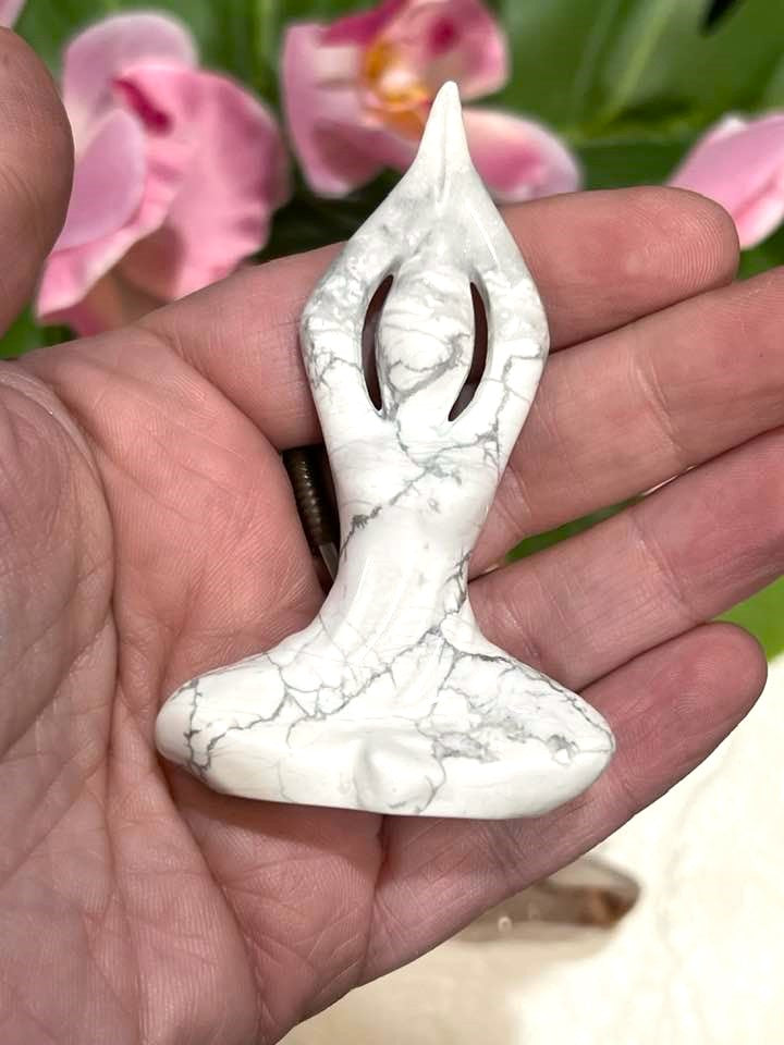 Yoga Lady Figurine in Pyrite, Howlite or Fire Quartz