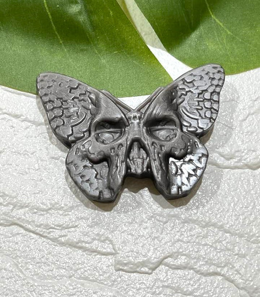 Gothic Skull Moth in Silver Sheen Obsidian