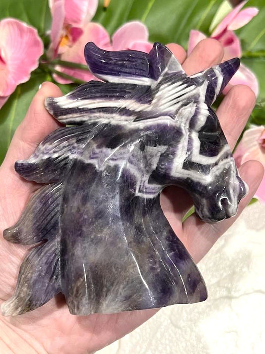 Unicorn Extra Large in Chevron Amethyst, Rose Quartz or Yellow Fluorite 4.5"