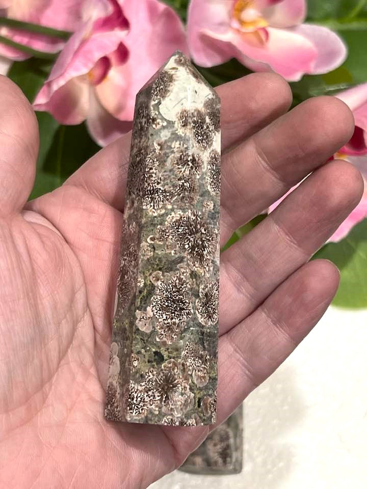 Sakura (Rhyolite Green Flower or Cherry Blossom) Jasper Tower – Aura ...