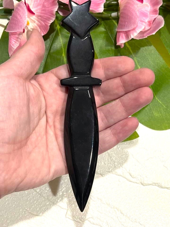 Black Obsidian Athame Knife with Star Handle