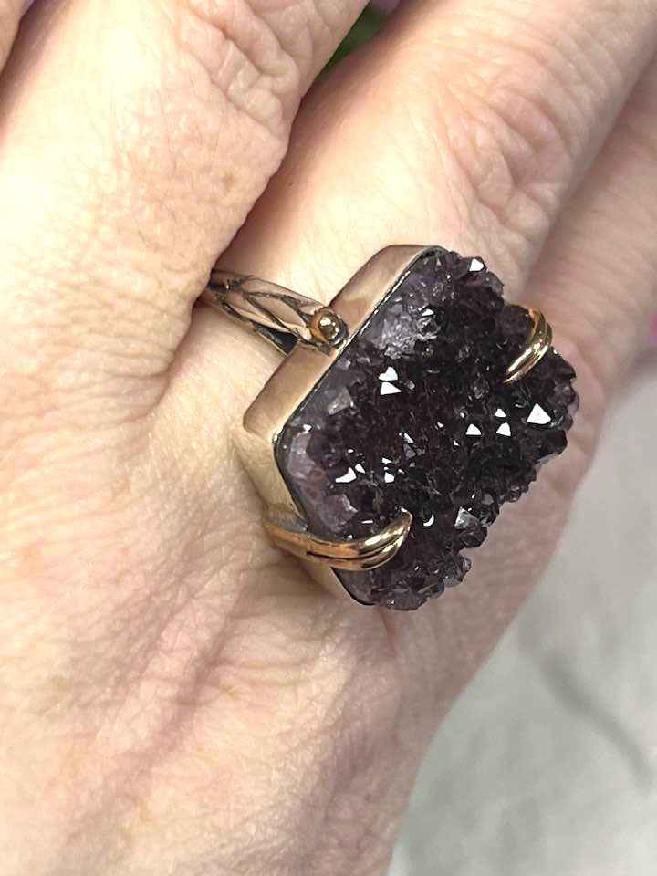 Artisan Turkish Silver .925 Ring with Amethyst Cluster