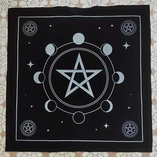 Moon Phases Altar Cloth with a Pentacle