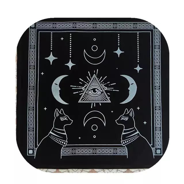 Bastet Cat Altar Cloth with All Seeing Eye and Moons