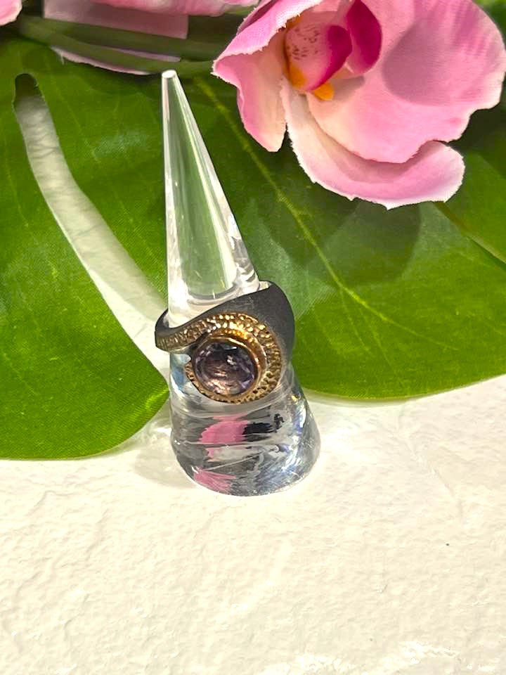 Artisan Turkish Silver Ring with Amethyst Size 8